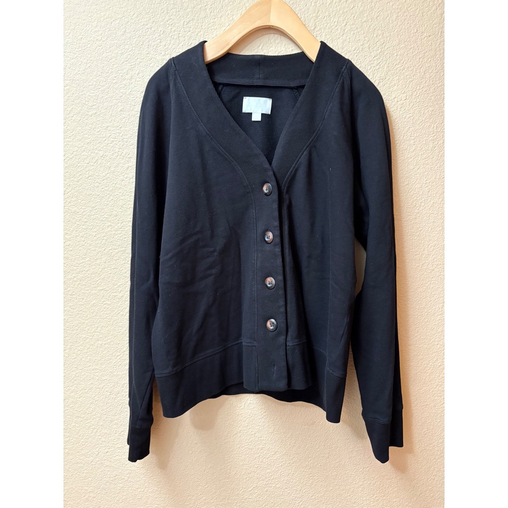 Every Classic V-Neck Button Down Cardigan Sweatshirt Black 100% Cotton S